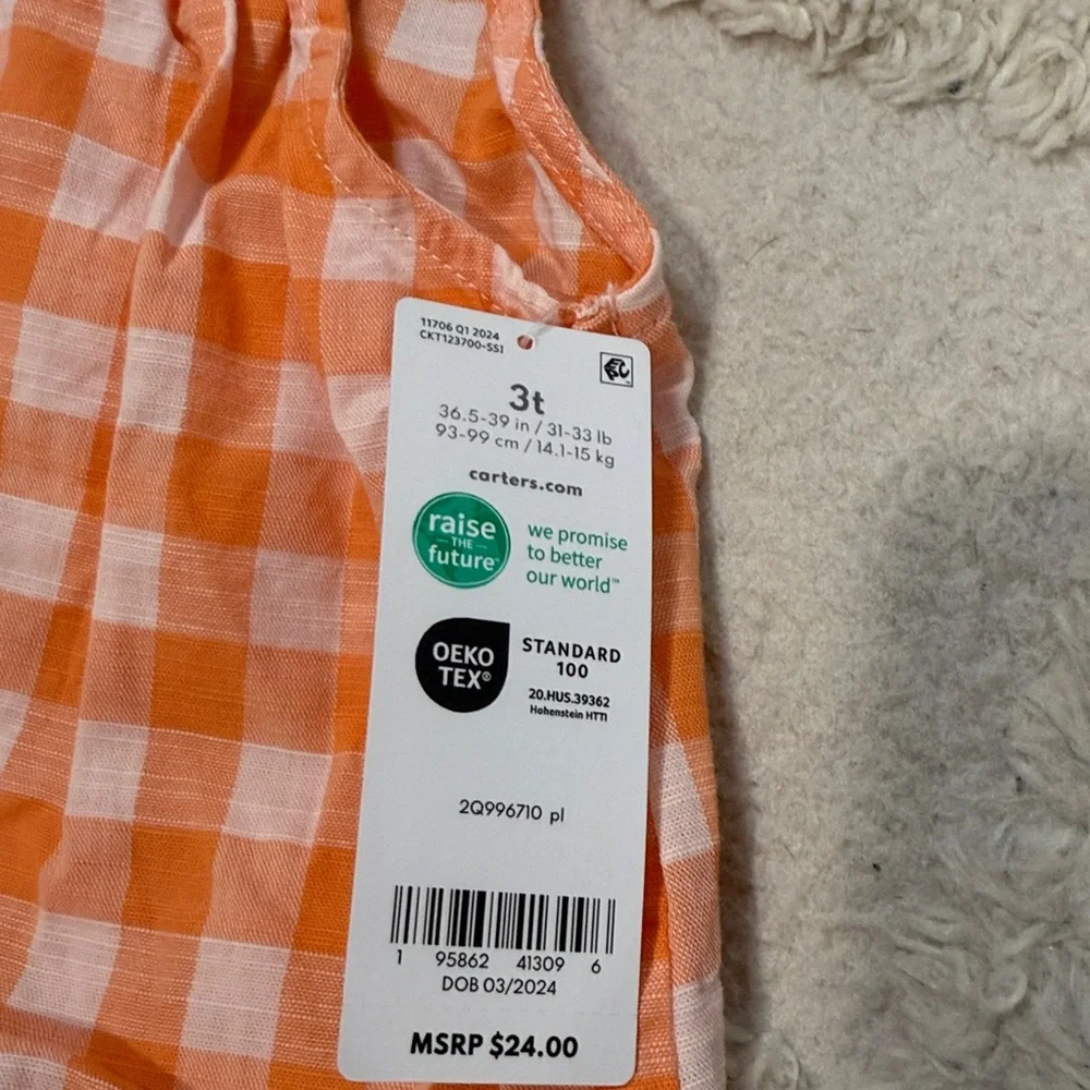 Carter's Orange & White Gingham Peplum Top